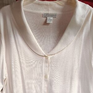 dressbarn Cream Button-Front Lightweight Cardigan